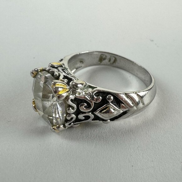 Premier Design Silver Tone Ring Size 6 Large Clear Stone & Filigree - Picture 3 of 6